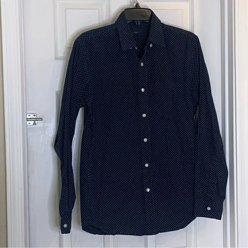 J Crew Navy Polka Dot Button Down Shirt Size Small
